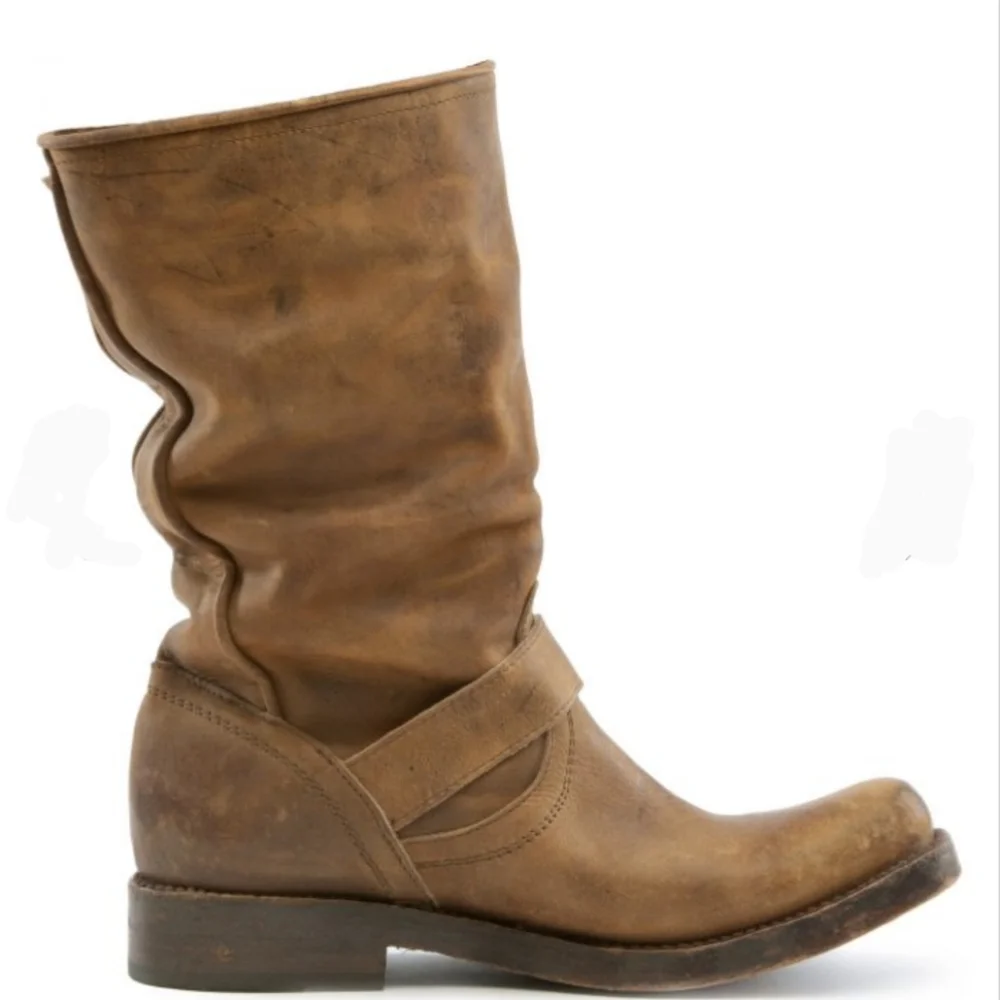 Freebird by Steven Crosby Slouch Leather Buckle Boots 6 - Picture 4 of 16